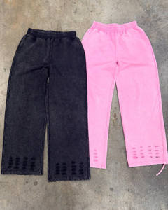 2025 Multi couleur Streetwear haute qualité 100% coton 460 GSM hommes blanc en détresse Vintage lavé survêtement évasé pantalons de survêtement hommes - Product Image 5