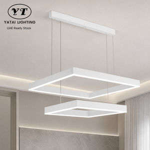 Modern Iron LED Double Layer Rectangular <b>Ring</b> Chandelier With Remote Control For Dining Room Entryway And Foyer - Product Image 1
