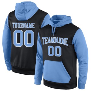 Directo industria venta al por mayor 3D bordado personalizado cosido negro luz azul-blanco deportes pulóver Sudadera con capucha - Product Image 1