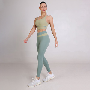 Fitness 2 Pcs Yoga Sets Plain Gym Outfit Comfortable Active Wear Yoga Jackets Workout <b>Leggings</b> Pants Yoga Sets for Women - Product Image 2
