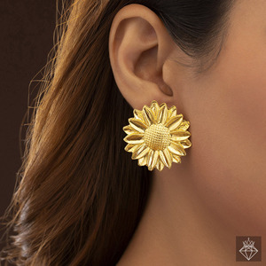 PRAO Handmade Women's Golden Sunflower Necklace and Earrings Set Anti-Tarnish Gold Plated <b>Fashion</b> <b>Jewellery</b> Bulk Product - Product Image 4