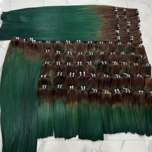 Cuticule de donneur unique droite d'os brut vert profond alignée Extensions de cheveux Remy couleur modèle de cheveux doux soyeux cheveux humains vietnamiens - Product Image 5