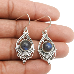 Meilleure vente Produit de qualité supérieure en vente Boucles d'oreilles en argent sterling 925 en labradorite naturelle, aspect artisanal, bijoux faits main - Product Image 4