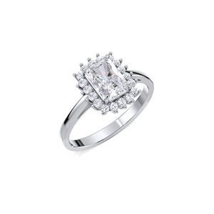 Élégante bague halo soleil avec diamant taille radiant de 1,22 ct |   Bague de fiançailles en argent sterling 925 massif à épaules fendues - Product Image 1