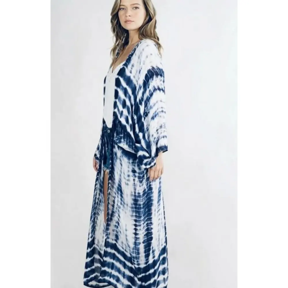 Penjualan Terbaik Gaun Kimono Panjang Rayon Tie Dye Boho Lady Pantai Liburan Musim Panas Menutupi Pakaian Resor Koleksi Wanita