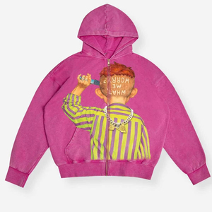 เสื้อฮู้ดล้างกรดแบบสวมหัวพิมพ์โลโก้โอเวอร์ไซส์ - Product Image 1