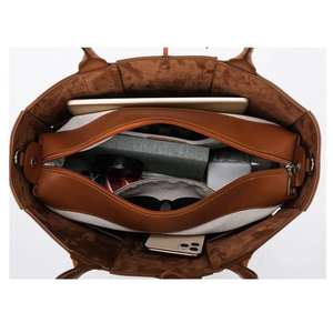 Sac fourre-tout en toile rayé grande capacité décontracté pour femmes, sacs à main à bandoulière avec doublure en cuir, motif logo décoré de chaînes - Product Image 5