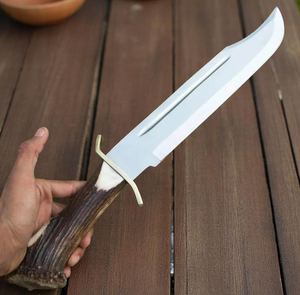 Couteau de camping artisanal en acier D2 avec manche en corne de cerf, lame partiellement dentelée, léger et durable pour une utilisation en extérieur - Product Image 3