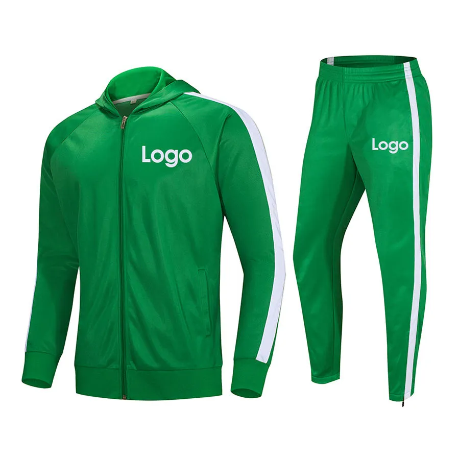 Costumes de jogging de sport verts de haute qualité ensemble de survêtements deux pièces en coton vierge personnalisé en gros survêtement hommes en velours