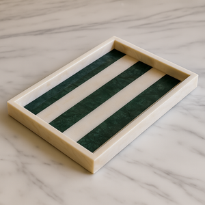 Plateau en marbre rayé blanc et Beige organisateur rectangulaire moderne plateau de vanité pour salle de bain cuisine commode bijoux maquillage à la mode - Product Image 2