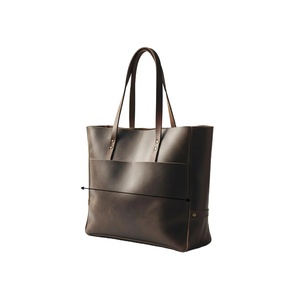 Sac fourre-tout d'affaires en cuir véritable fait main, luxe, doux, brun foncé, cuir de vachette pleine fleur, léger - Product Image 1