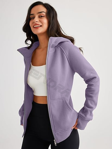 Haute qualité femmes fermeture éclair rayé à capuche à manches longues pull décontracté sweat léger éponge hiver couleur bloc imprimé cordon - Product Image 4