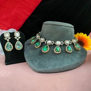 Conjunto de collar de piedra de fuego y circón victoriano para mujer, par con Sari, Lehenga y vestido, perfecto para bodas, ocasiones especiales - Product Image 3