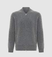 Herstellerproduktion Herren 100% Kaschmir Reißverschluss-Cardigan Grau Gerippter Stehkragen Zweiwege-Reißverschluss Strickwaren Herren Kaschmir-Strickjacke