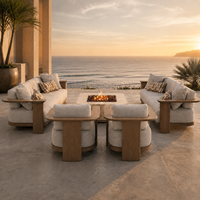Ensemble de canapés modulaires d'extérieur en teck massif, résistant aux intempéries, pour hôtels, complexes hôteliers, terrasses et projets de bord de piscine