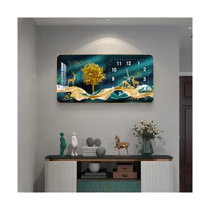 Moderne individuelle Kristall-Wanduhr und Gemälde Wohnzimmer Wandhängungen Dekoration Luxuriöse Stillleben Wandkunst-Uhr