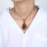 Collier pendentif solitaire en cornaline naturelle, plaqué or 14 carats, argent sterling 925, fait main, perle vintage, certifié IGI, artistique