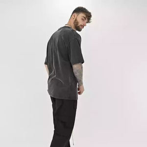 Camiseta de gran tamaño de algodón 100% de lujo para hombre, camiseta lavada con ácido, logotipo Vintage desgastado de alta calidad, función de luz con estampado desvanecido personalizado - Product Image 4