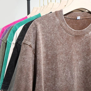 เสื้อยืดคอกลมแขนสั้นสำหรับผู้ชายเสื้อยืดผ้าฝ้ายแบบวินเทจสำหรับ230gsm ฟอกสี - Product Image 1