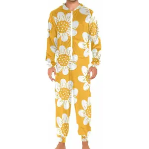 卸売綿100% 暖かい大人のワンピースメンズファッションカジュアル長袖綿パジャマジャンプスーツ2024