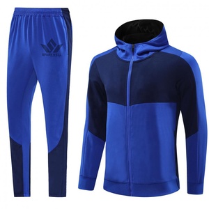 Men's Winter Blue Color Block Hooded Tracksuit Set <b>Full</b> <b>Zip</b> <b>Hoodie</b> Jogger Pants Quick Dry Lightweight Polyester Casual Athletic - Product Image 5