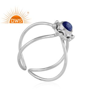 Vente chaude Argent Sterling Oxydé Naturel Lapis Lazuli Gemstone Croix Conception Bague Bijoux Fabricant - Product Image 3