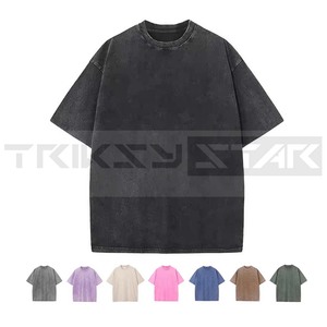 T-shirt vintage délavé 220g coupe classique DIY Hip Hop couleur unie streetwear manches courtes 100% coton biologique tricoté respirant pour homme - Product Image 2