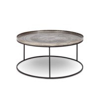 Table basse en métal pour la décoration de la maison, finition or et noir mat, plateau rond, table basse de petite hauteur pour le salon et la chambre à coucher