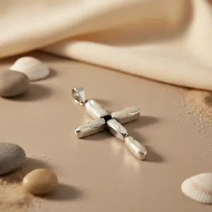 Collar con Colgante de Cruz de Perlas Plateadas para Mujer, Perla de Agua Dulce de Moda, Circonita, Ópalo, Patrón Geométrico, Chapado en Rodio, Platino, Regalo - Product Image 3