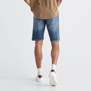 Custom Vintage Washed Blue Denim <b>Shorts</b> for <b>Men</b> Embroidered <b>Leather</b> Patch Mid-Waist From Bangladesh - Product Image 3