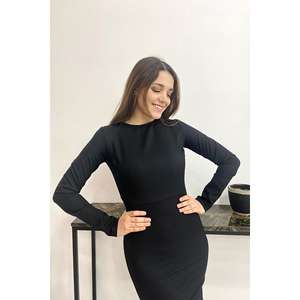 Vestido Negro sin Espalda Cómodo al por Mayor con Cintura Natural - Product Image 3