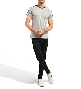 Último diseño hombro raya 300 Gsm camiseta hombres 100% algodón Mock Rib Neck Oversize Drop Shoulder camiseta - Product Image 1