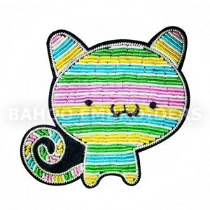 Customizable Silk Embroidered and Enamelled <b>Cat</b> Design Name Badge Sew-On <b>Fabric</b> and Felt for Bags Custom Logo - Product Image 1