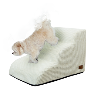 [AllmioPet] Escalier pour animaux de compagnie en tissu nuage, 3 marches, ivoire AMP 3 IV, coussin doux, marches pour chien et chat, pour canapé, lit, intérieur, soutien des articulations - Product Image 1