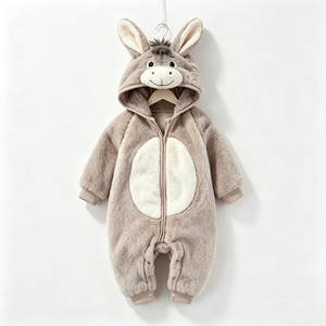Mono de bebé con capucha de burro de felpa personalizado, disfraz de burro para recién nacido, traje de nieve de burro de felpa suave para bebé - Product Image 1