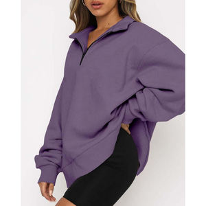 Sudaderas de manga larga con media cremallera para mujer de calidad superior 2024, venta al por mayor personalizada con tela de punto con logotipo frontal - Product Image 3