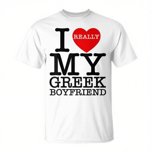 T-shirt unisexe en coton à manches courtes et col rond pour adulte, avec motif cœur rouge « J'aime vraiment mon petit ami grec », idéal pour la Saint-Valentin - Product Image 2