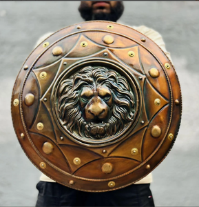 Escudo facial de lomo medieval | Escudo de metal de Guerrero desgastado por la batalla Artículos dotados para amantes de la guerra - Product Image 1