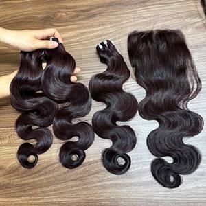 มัดผมมนุษย์สองชั้นเป็นลอนพร้อมลูกไม้ปิดผมนุ่มจากเวียดนามผลิตภัณฑ์ผมมนุษย์ผมดิบ - Product Image 4