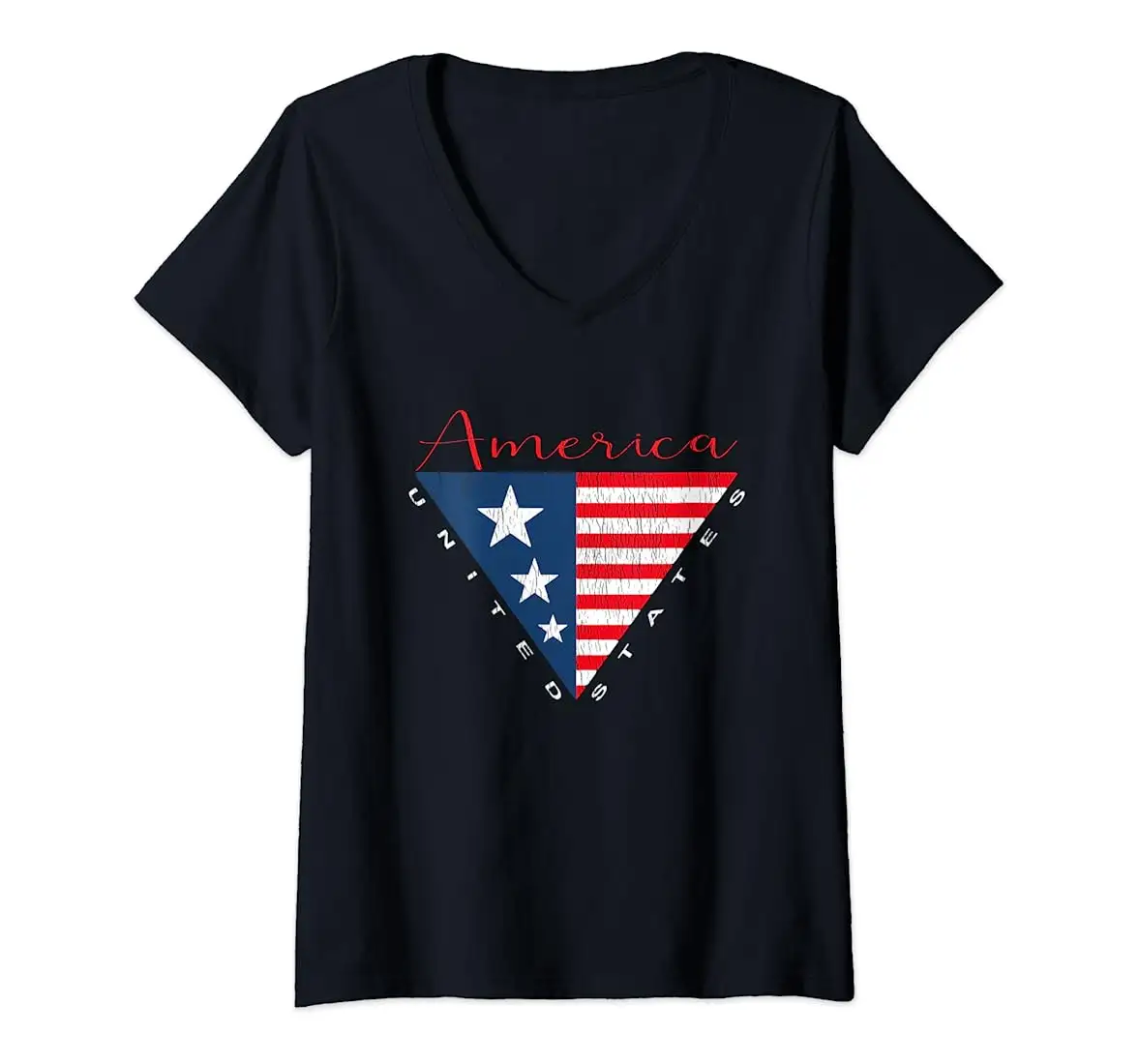 Usa Vlag Patroon Lab Silhouet-Dames V-Hals Lange Mouw T-Shirt