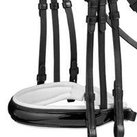 Nueva Brida de Doma de Lujo Negra de Cuero Charol Anatómica con Cristales y Banda Frontal Acolchada Suave, Talla Cob-Completa, Modelo AO/B/41, Hecha en India