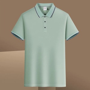 Camiseta de polo informal de color sólido para hombre, jersey de manga corta con borde cruzado, camisa de temporada de tela de punto estampada - Product Image 1