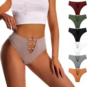 2024 Newest European American Fitness Mid-Rise Seamless Stretch Comfort Sexy Hollow Out Thong Women's Underwear