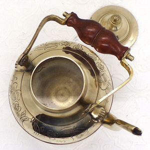 Antique Brass Kettle From India with a Wooden Hinged Handle, Vintage Brass Teapot, <b>Indian</b> Tea Pot, Antique Brass Kettle. - Product Image 4