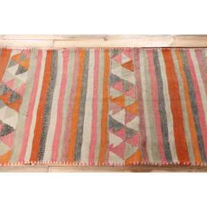 Vintage <b>Rug</b>, 2.7x10 ft <b>Runner</b> <b>Rug</b>, Pink Orange Kilim Wool <b>Rug</b> - Product Image 3