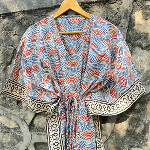 Belle Floral Bagru Imprimé Caftan Léger À La Main Col En V Robe Indienne pour Femmes D'été Plage Porter Demoiselle D'honneur Peignoir - Product Image 1