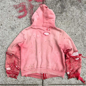 Sudadera con capucha de peso pesado de la mejor calidad, rasgada, recortada, desgastada, gofrada, doble capa, lavado ácido, Sudadera con capucha para hombre - Product Image 2