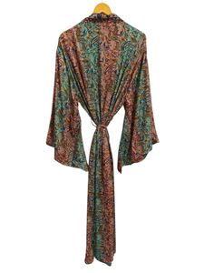 Silk <b>Kimono</b> For <b>Woman's</b> <b>Woman</b> Night Wear Long Robe, Floral Print Indian Vintage Recycled Silk Sari <b>Kimono</b>, - Product Image 5