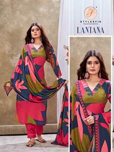 New Elegance Dressing Trend Modern Style High on Demand Pure Maslin <b>Kurti</b> Pant & Dupatta Printed Work <b>Woman</b> Fashion Exporter - Product Image 2