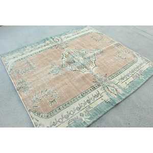 Alfombra Vintage Ecológica de Patchwork de 5.9x6.2 pies, Azul, Lana Marroquí Turca con Base de Látex - Product Image 4